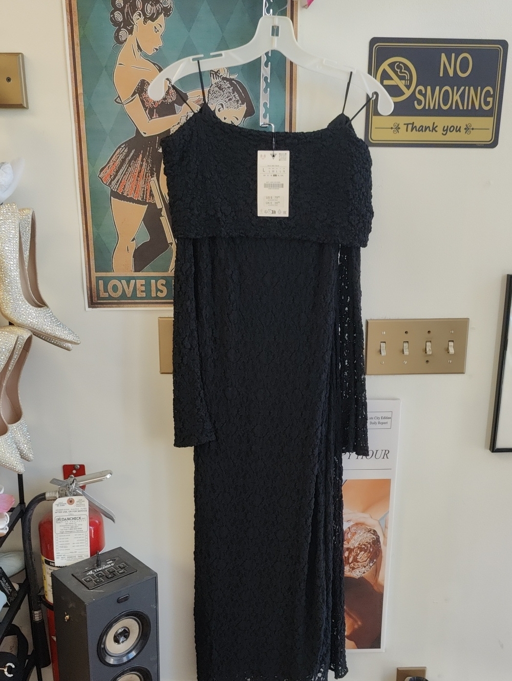 Zara Black Lace Off-Shoulder Maxi Dress